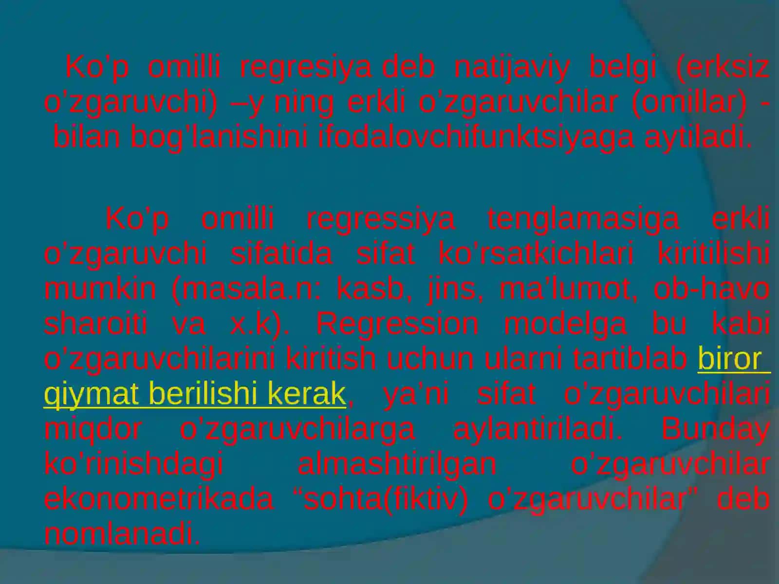 Ko’p o’lchovli regressiya 3