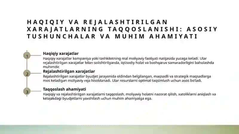 Haqiqiy va rejalashtirilgan xarajatlar 3