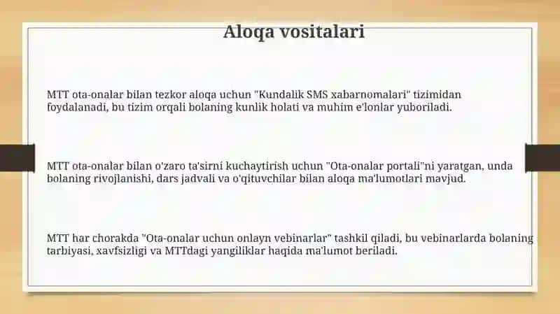 MTTning ota-onalar bilan olgan aloqa 3