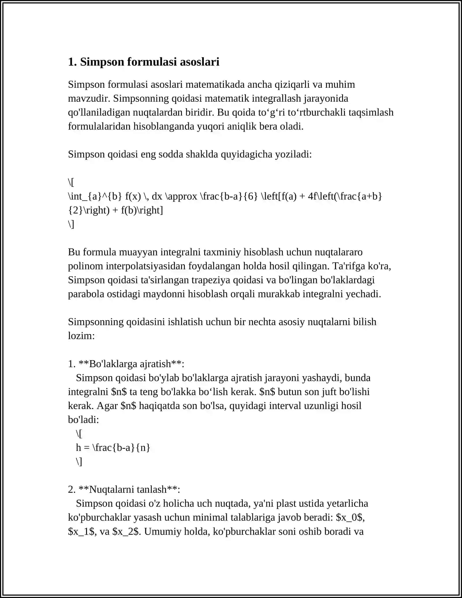 INTEGRALLARNI TAQRIBIY HISOBLASHDA SIMPSON FORMULASINING MATLAB DASTURIDAGI TADBIG'I 3