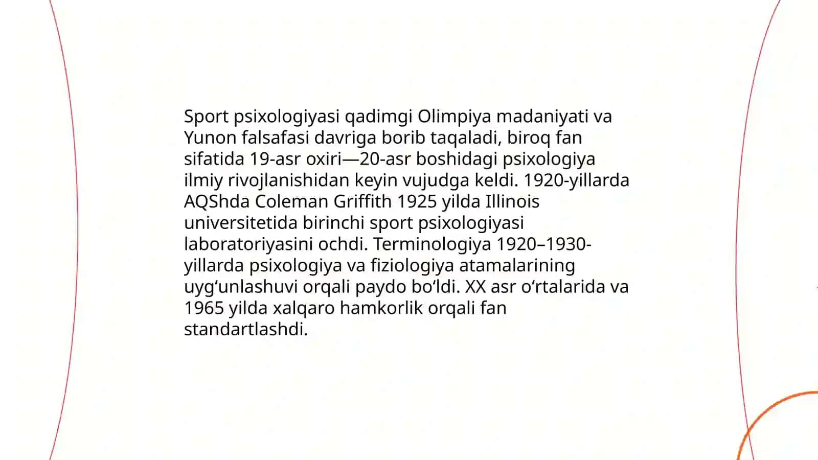 Sport psixologiyasi fanini vujudga kelishi, tarixiy rivojlanishi hamda oʻquv va ilmiy fan sifatida oʻqitilishi 3