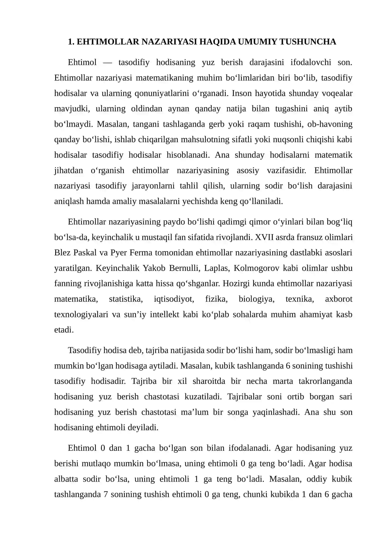 EHTIMOLLARNI QO‘SHISH VA KO‘PAYTIRISH TEOREMALARI. TO‘LA EHTIMOLLIK VA BAYES FORMULALARI 3
