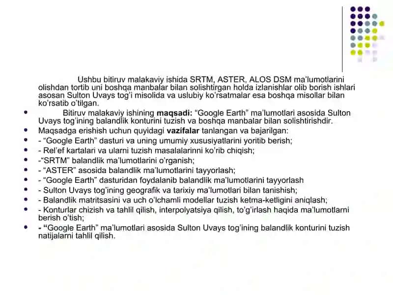 GOOGLE EARTH MA’LUMOTLARI ASOSIDA SULTON UVAYS TOGINING BALANDLIK KONTURINI TUZISH 3