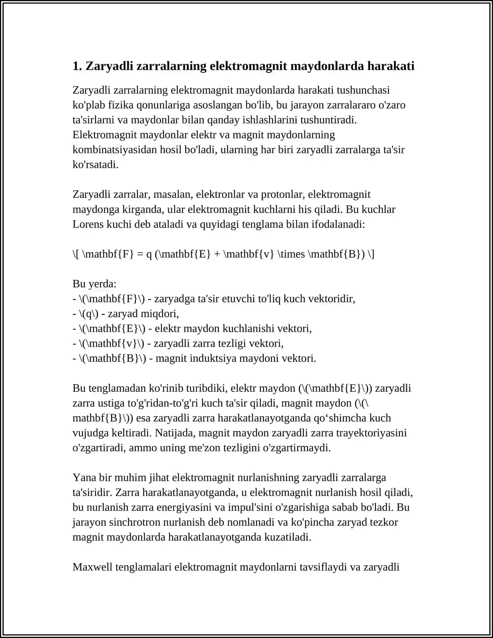 BIR JINSLI AYLANMA HARARAKATDA ZARYADLI ZARRALAR HARAKATI 3