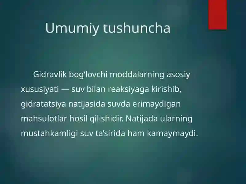 Gidravlik bog‘lovchi moddalar turlari, xossalari, afzallik va kamchiliklari 3