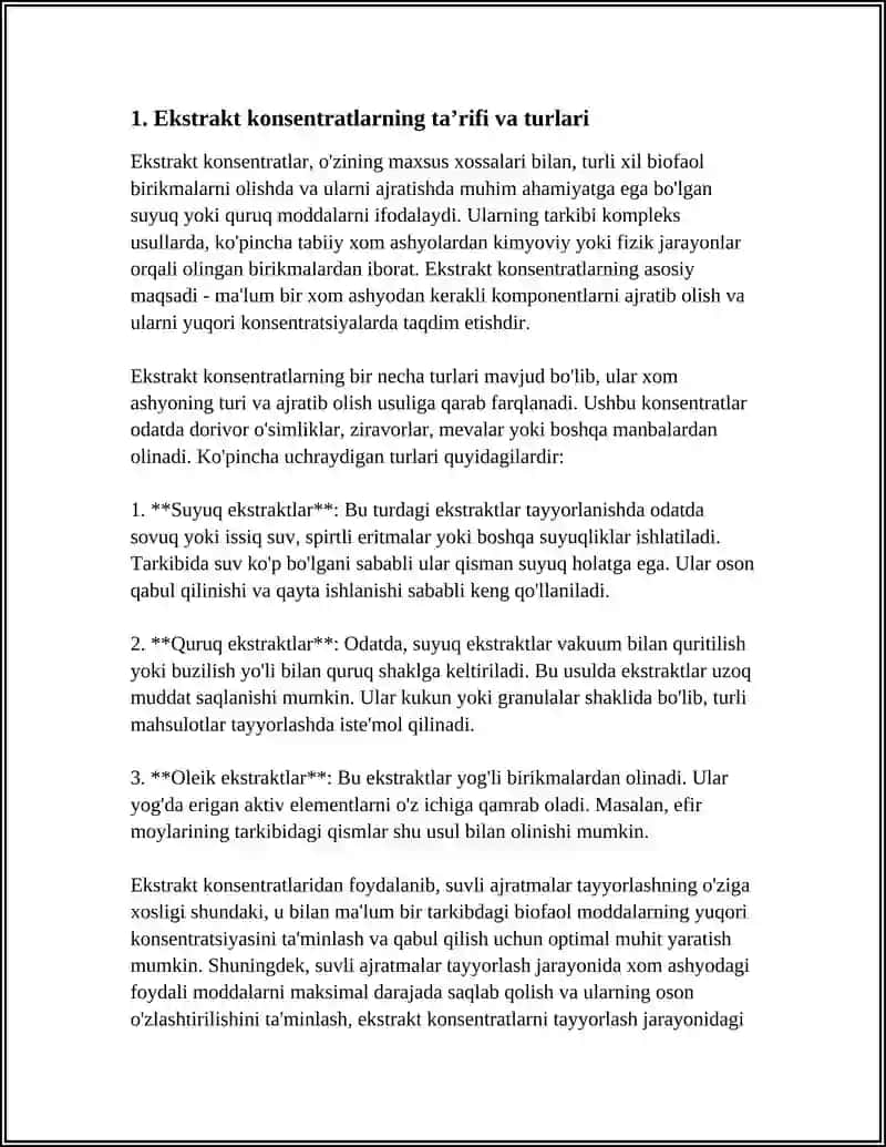 EKSTRAKT KONSENTRATLARDAN FOYDALANIB SUVLI AJRATMALAR TAYYORLASHNING O'ZIGA XOSLIGI 3