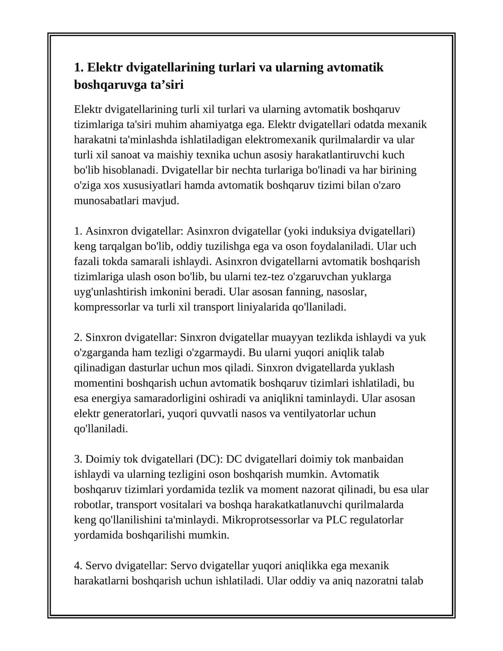 ELEKTR DVIGATELNI AVTOMATIK BOSHQARISH TIZIMINI LOYIHALASH 3