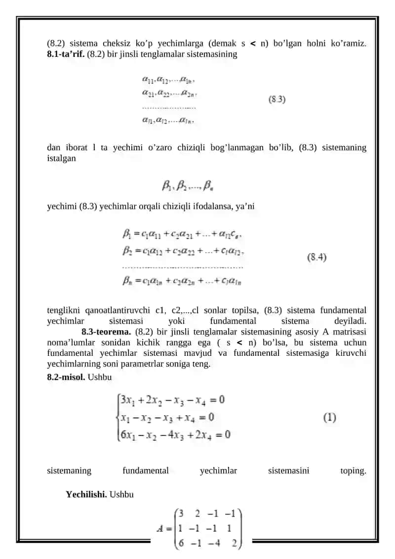 Bir jinsli chiziqli algebraik tenglamalar sistemasi. 3