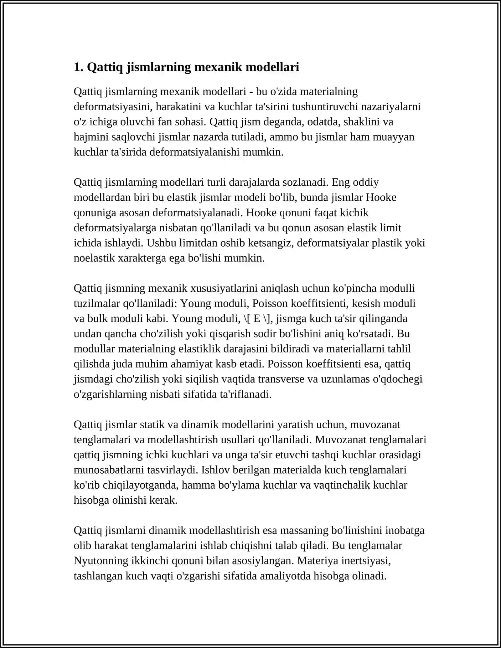 BIOMEXANIKA QATTIQ JISMLAR VA TOʻQIMALARNING MEXANIK HOSSALARI 3
