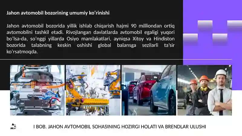 Jahon avtomobilsizlik sohasi holati va brendlarning ulishi.Xitoy brendlarining oʻsish omillari 3