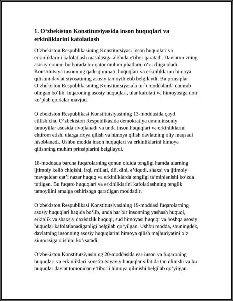 O'ZBEKISTONDA INSON HUQUQLARI VA ERKINLIKLARI KAFOLATINING YARATILISHI 3