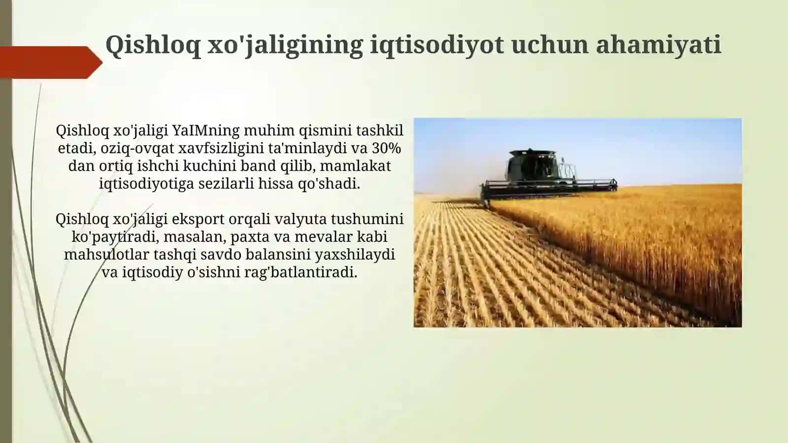 Qishloq xo’jaligi va Avtomobilsozlikni iqtisodiyot uchun ahamiyati va uning O’zbekistonga kirib 3