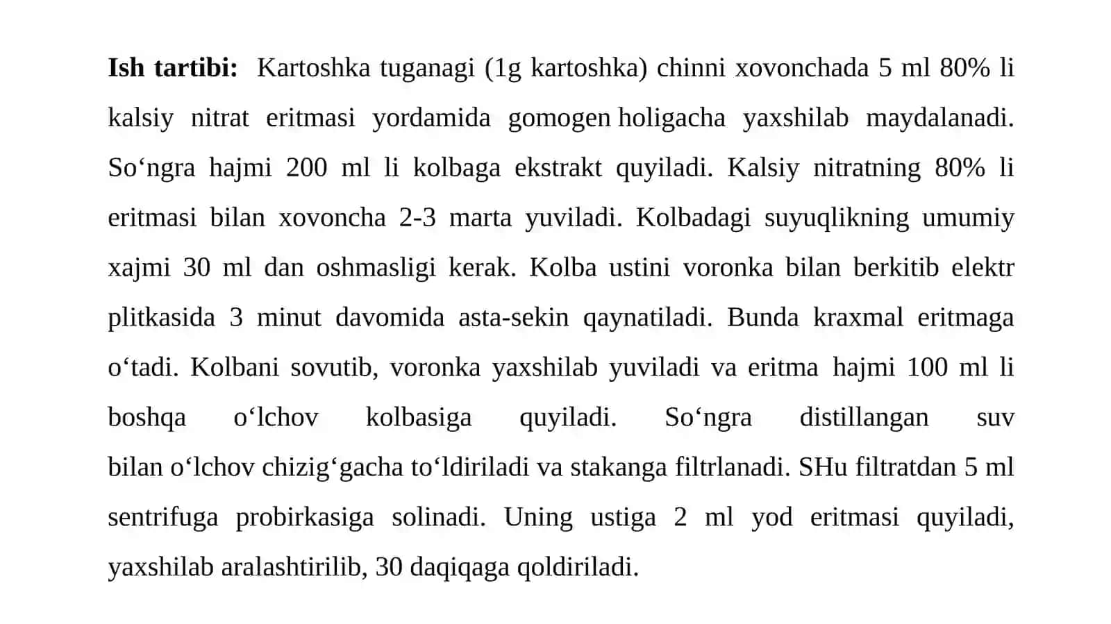 Kraxmalmiqdorini Pochinka Usulida aniqlash 3