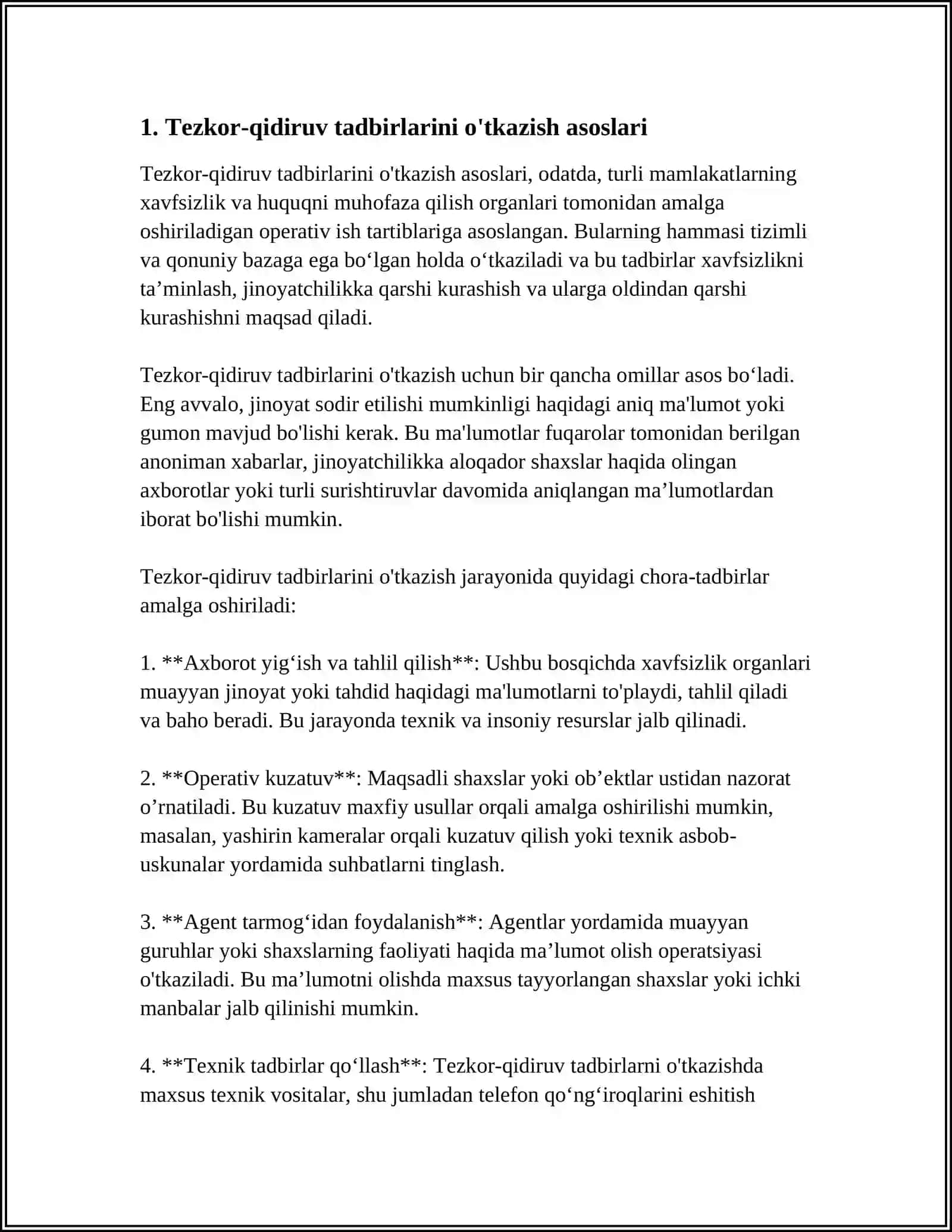 TEZKOR-QIDIRUV TADBIRLARINI O'TKAZISH TO'G'RISIDAGI QARORLARNING PROKUROR TOMONIDAN KO'RIB CHIQILISHI TARTIBI 3