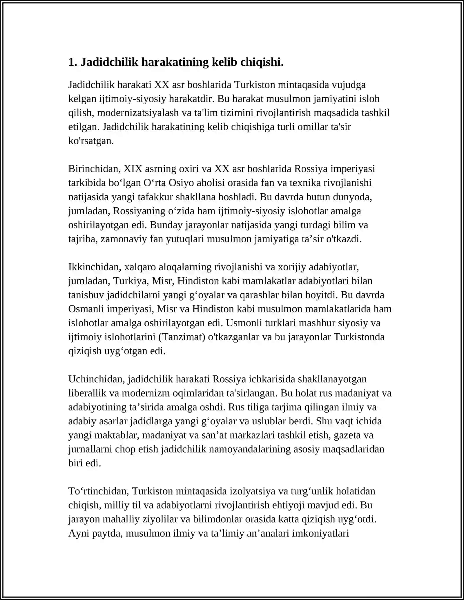 JADID MA'RIFATPARVARLARINING OʻLKA IJTIMOIY-MA'NAVIY HAYOTIDA TUTGAN ÒRNI. (MUNAVVAR QORI, FITRAT, BEHBUDIY, AVLONIY VA BOSHQ.) 3
