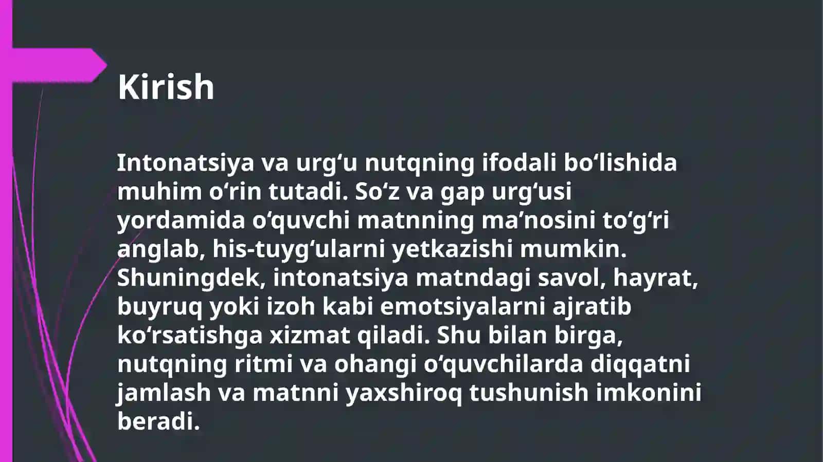 Intonatsiya, soʻz va gap urgʻusining ifodali oʻqishdagi oʻrni 3