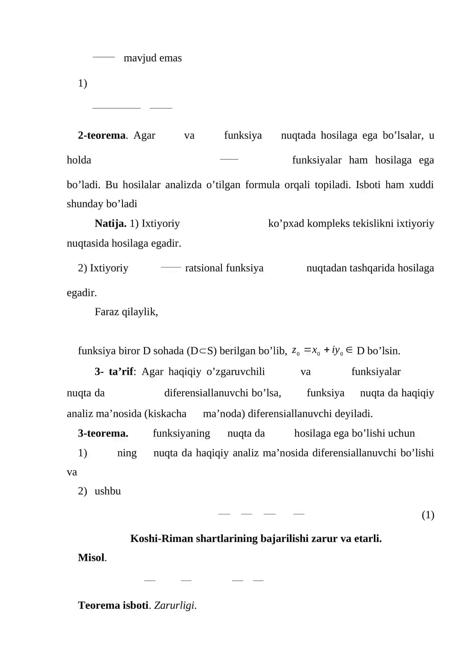 Funksiyaning differentsiallanuvchanligi koshi riman shartlari 3