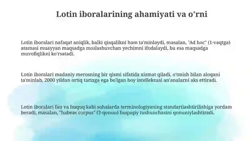 Lotin iboralarining hayotimizning barcha jabhalarda tutgan o'rni 3