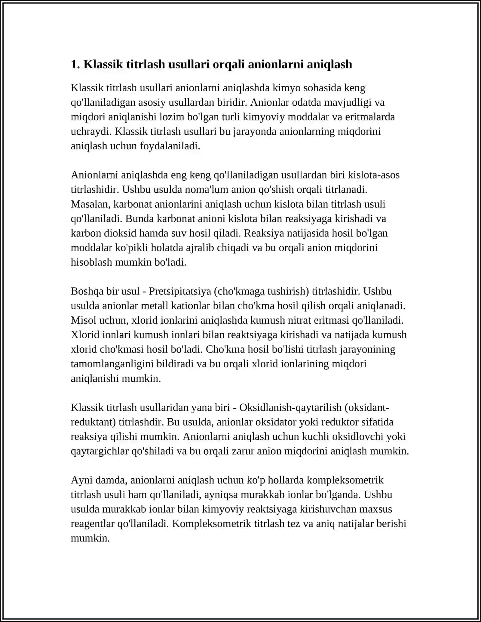 ANALITIK KIMYODA MINERAL OʻGʻITLAR TARKIBIDAGI ANIONLARNI ANIQLASH USULLARI 3