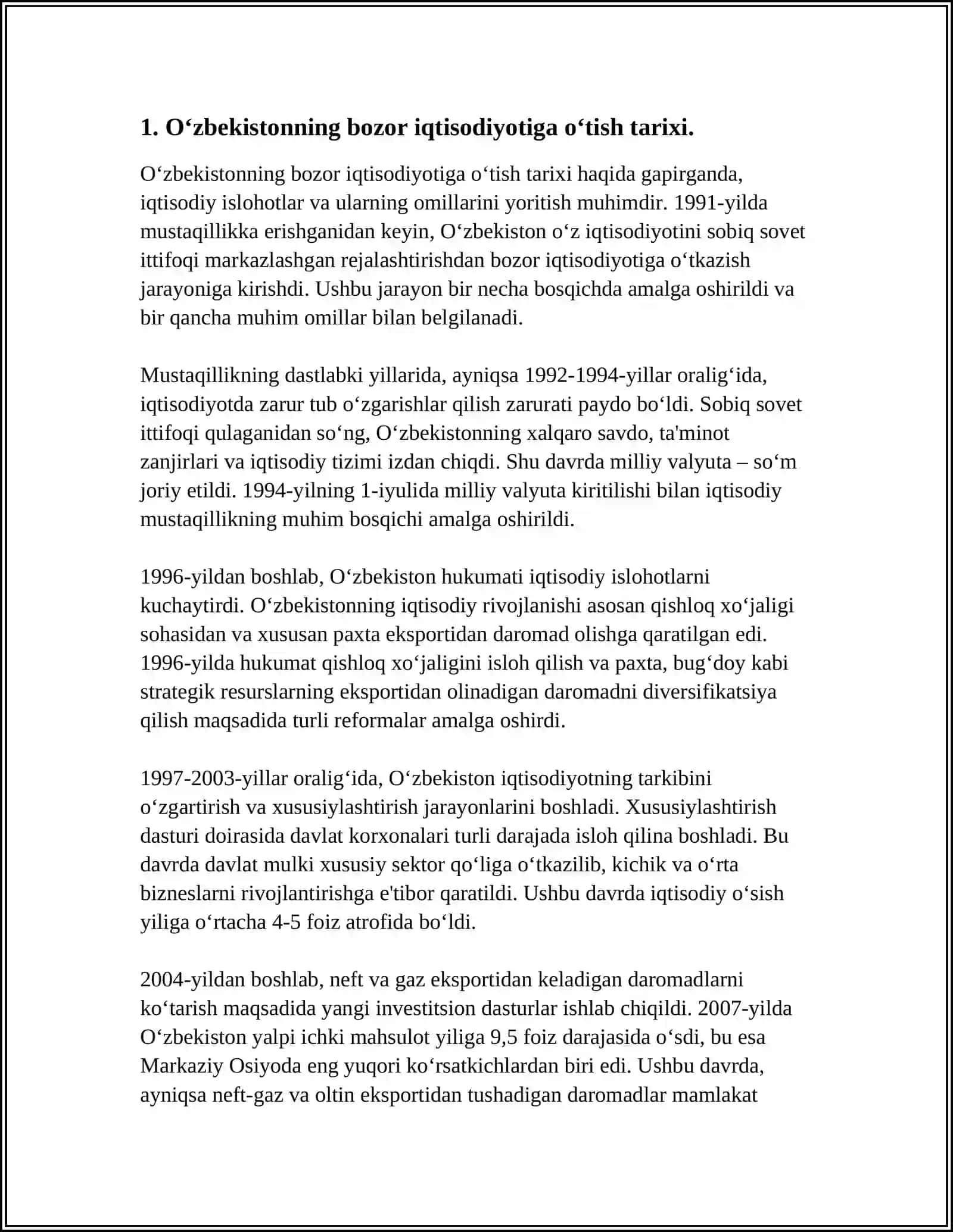 3.BOZOR IQTISODIYOTIGA OTISH YOLI YOKI OZBEK MODULI 3