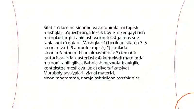 Sifat soʻz turkumini oʻrganishdagi leksik va semantik mashqlar 3