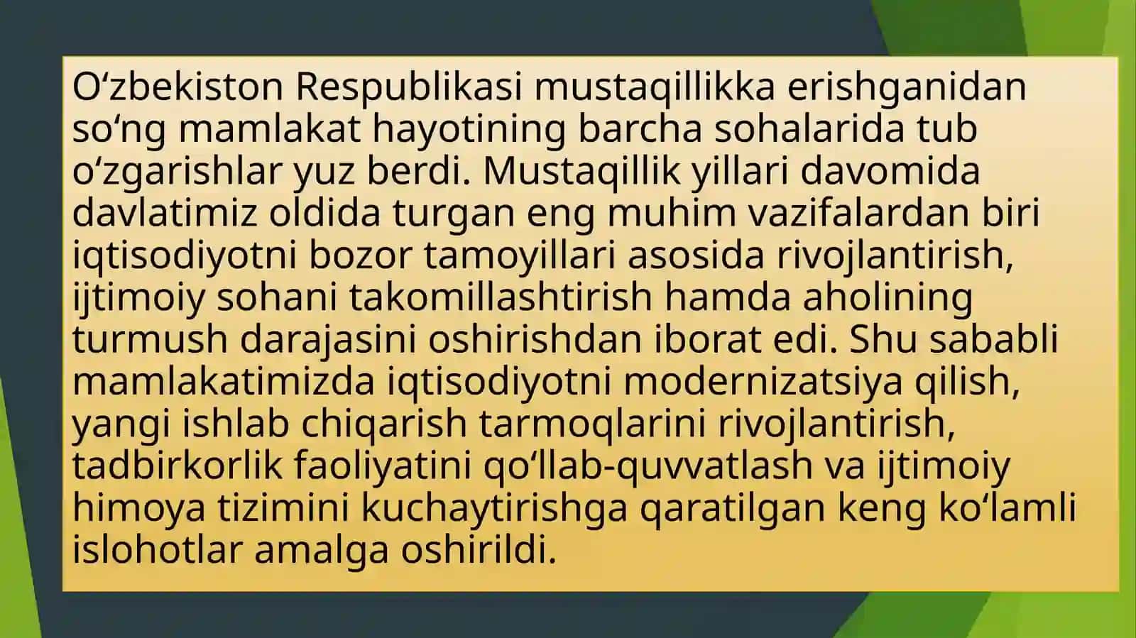 Mustaqillik yillarida O'zbekistondagi ijtimoiy-iqtisodiy o'zgarishlar 3