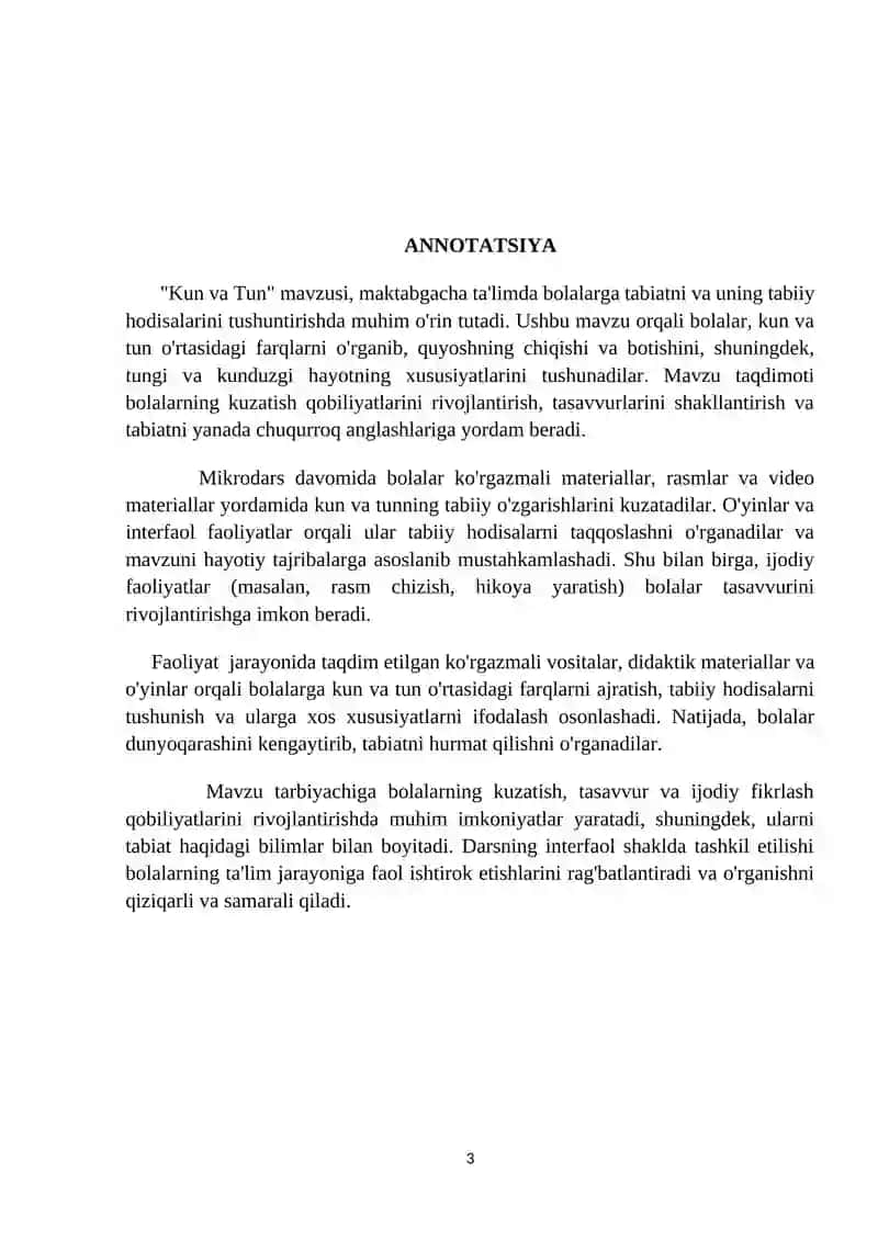 ‘’Kun va  tun’’ haqida tushuncha  berish  kichik gurux  fan va tabiat markazi 3