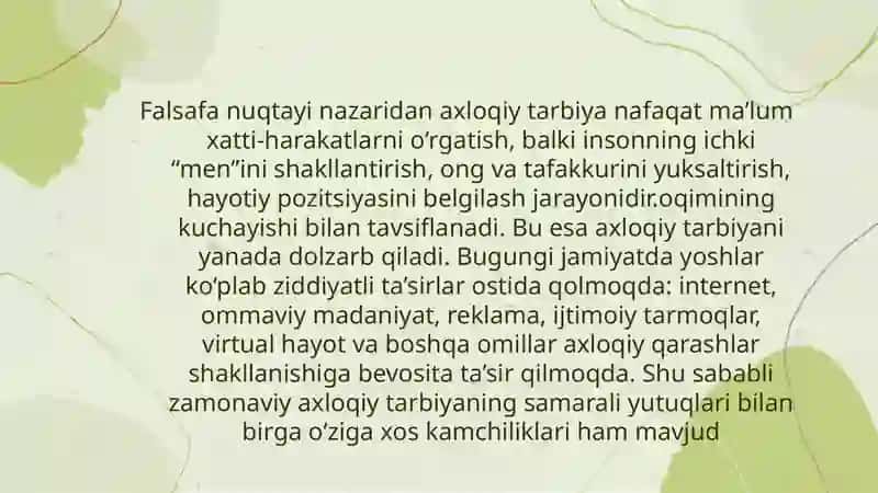 ZAMONAVIY AXLOQIY TARBIYANING YUTUQLARI VA KAMCHILIKLARI 3