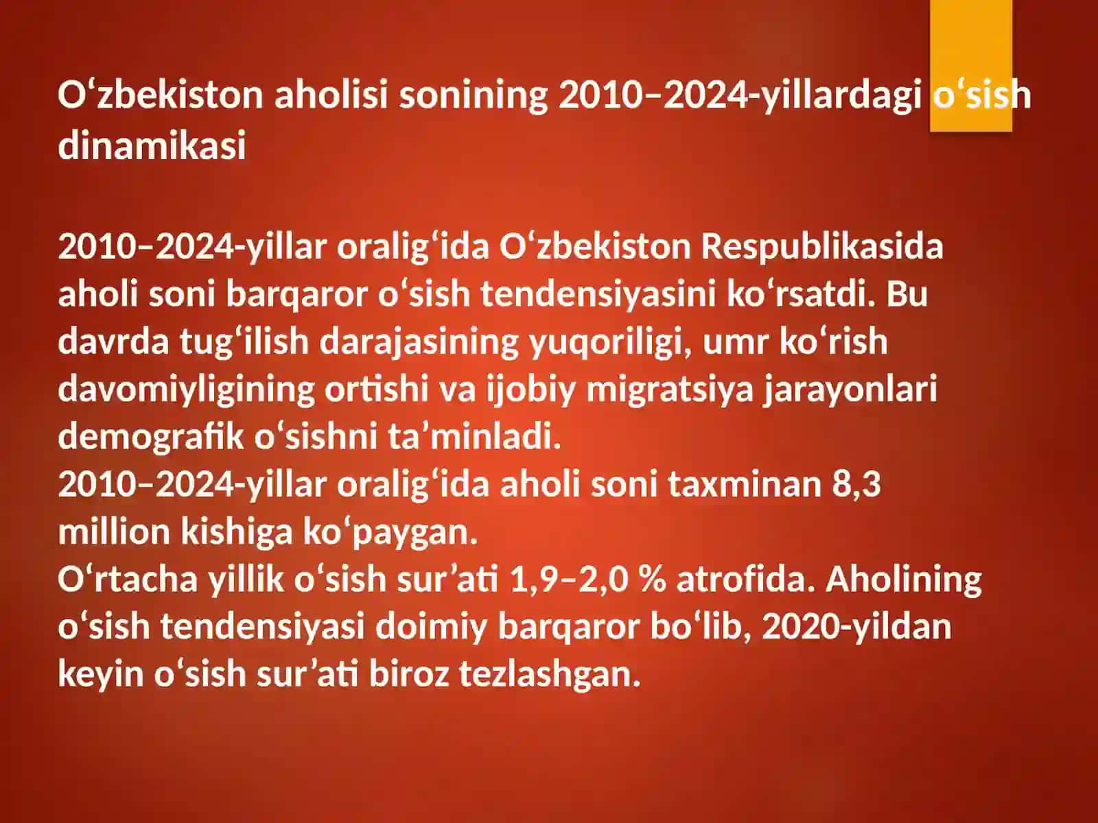 O'zbekiston Respublikasi aholi soni ko'rsatkichlari (2010-2024 - yillar) 3