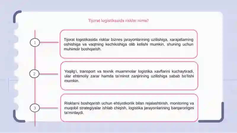 Tijorat logistikasida risklar nima? 3