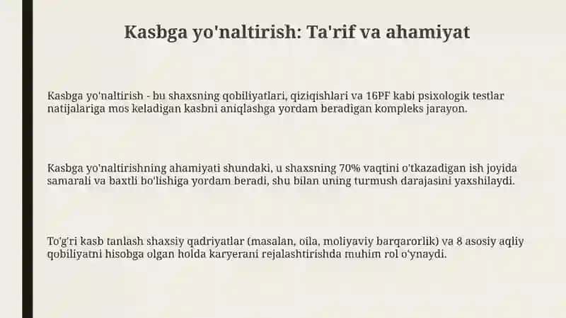 Kasb tanlashga yoʻnaltirish va kasb tanlash 3