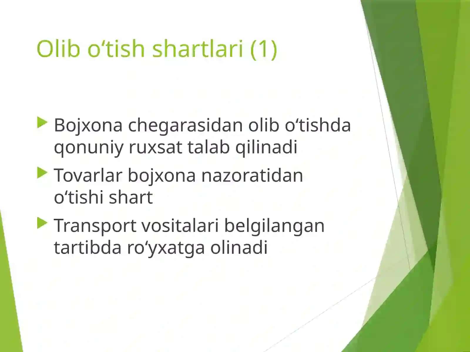 Tovarlar va transport vositalarining bojxona chegarasidan olib o’tish tartibi 3