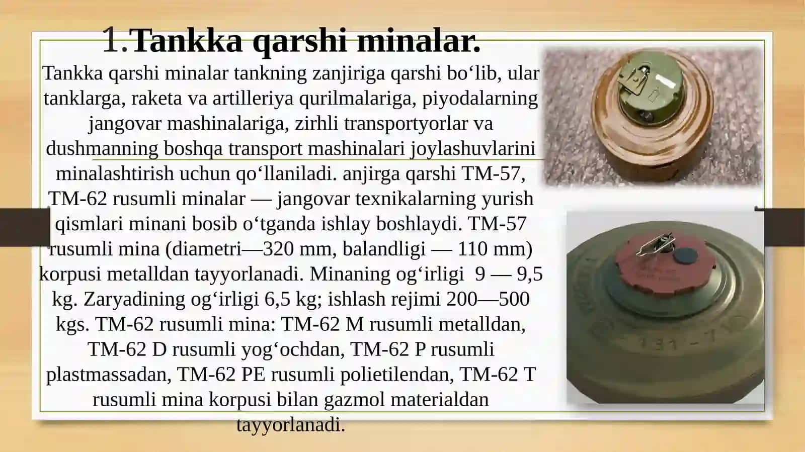 Minalar. Ularning turlari va zamonaviy armiyalarda qo'llanilishining ahamiyati 3