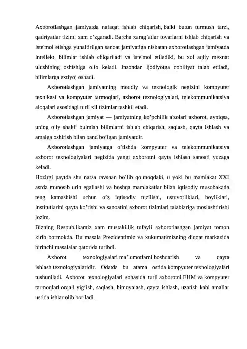 Axborotlashgan jamiyat va uning istiqbollari 3