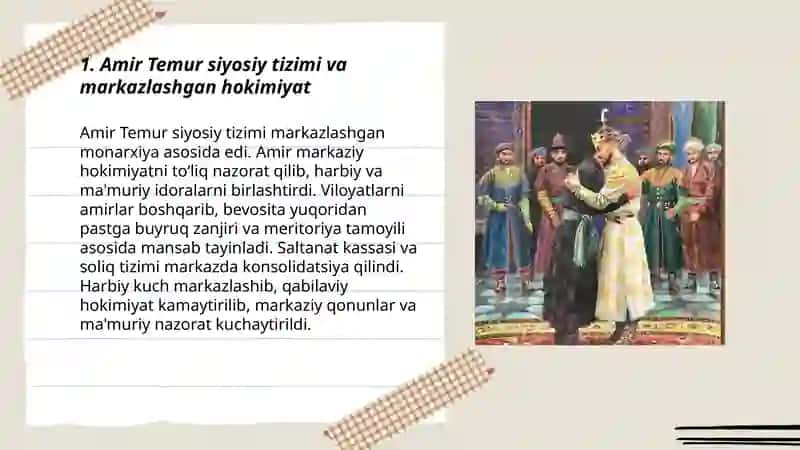 Amir Temur davri davlatchiligi o'rta Osiyo xalqlarining xonliklarga bo'linib ketishi uning sabab va oqibatlari 3