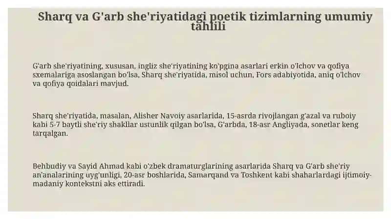 Sharq va gʻarb sheriyatida sheriy tizmlar shekispir Behbudiy Sayid Ahmad dramalari tahlili 3