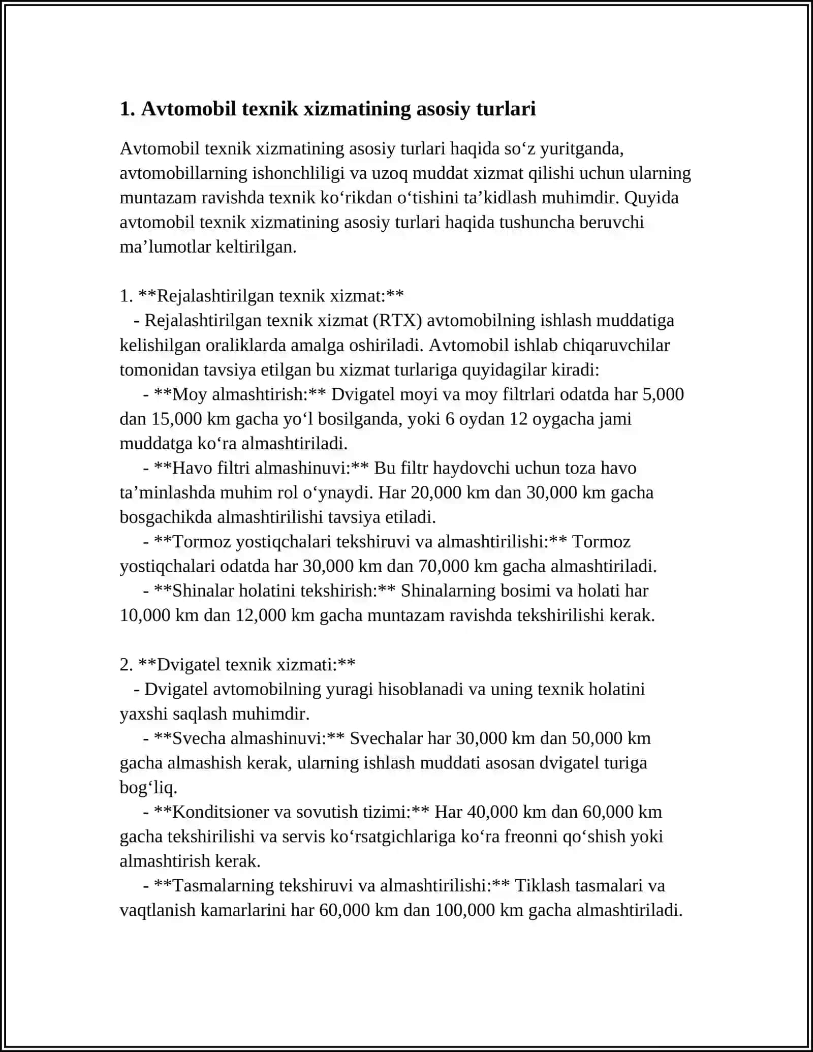 AVTOMOBILLAR TEXNIK SERVISI VA TAMIRLASH TEXNOLOGIK JARAYONI VA UNI TASHKIL ETISH 3