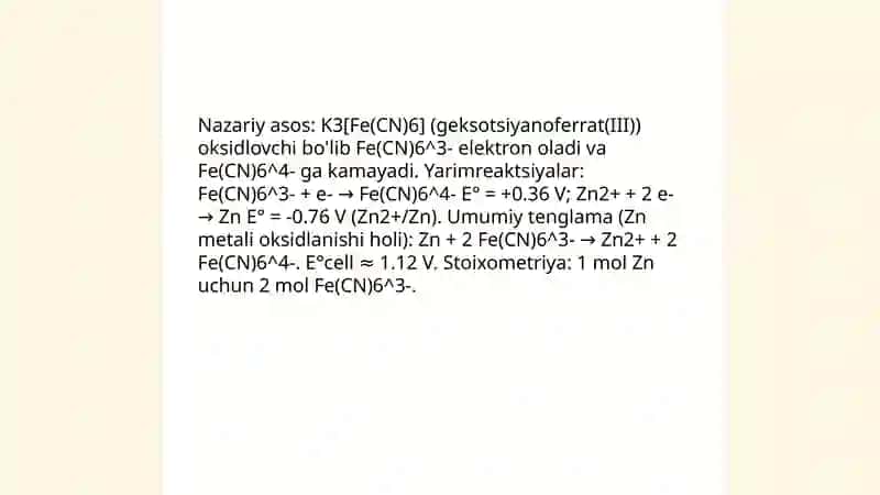 Ruxni geksotsiyanoferrat kaliy bilan titrlab aniqlash 3