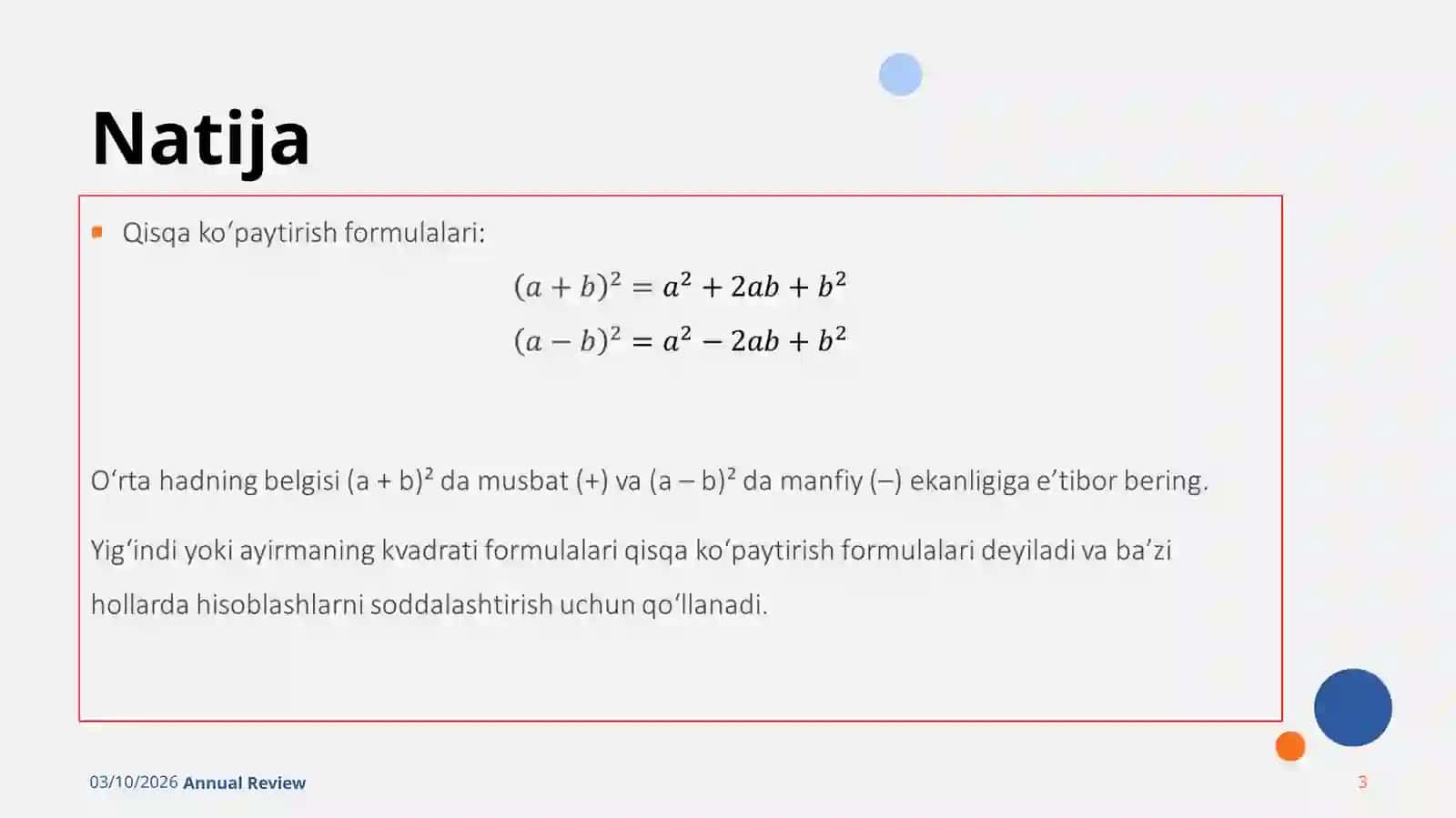 YIG‘INDINING KVADRATI VA AYIRMANING KVADRATI 3