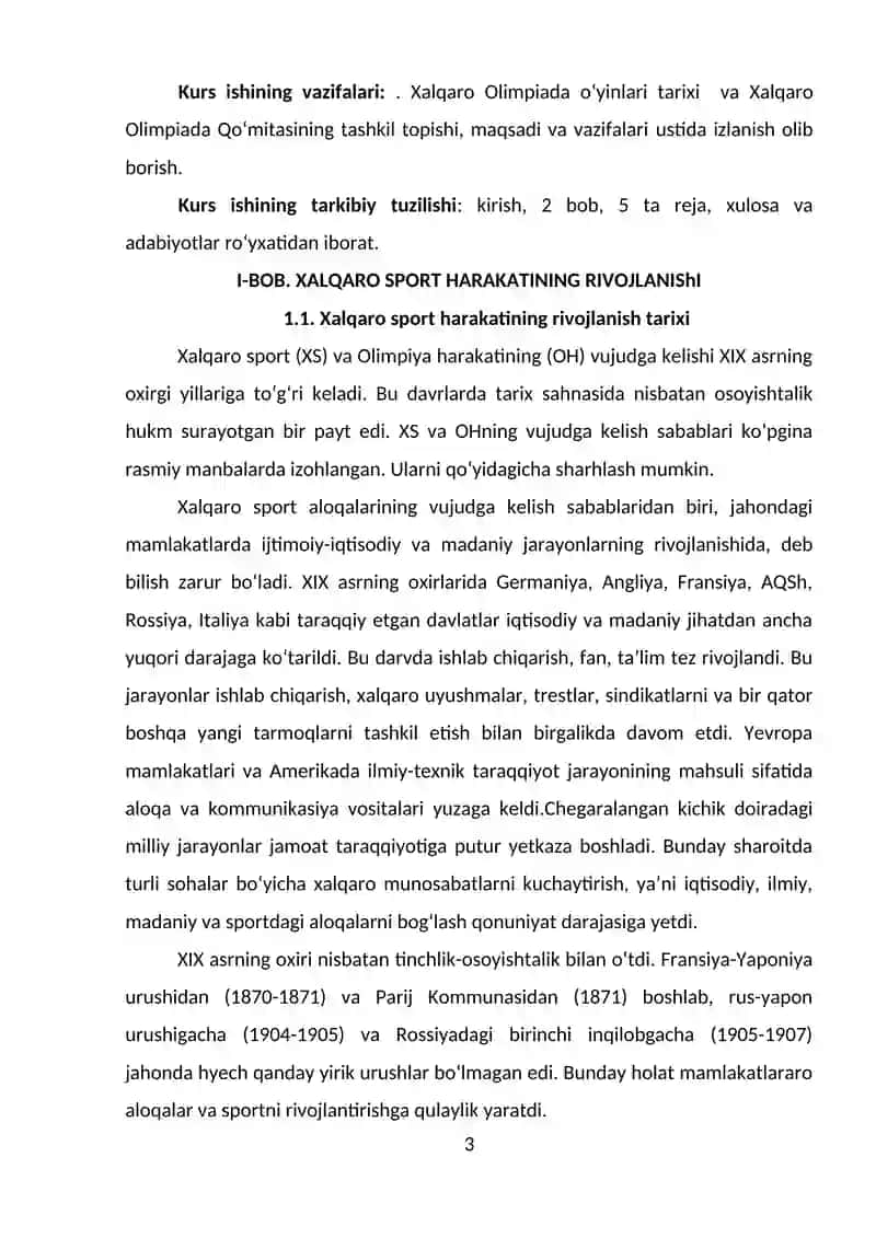 XALQARO SPORT HARAKATINING RIVOJLANISHI VA XALQARO OLIMPIADA QO`MITASINING TASHKIL TOPISHI 3