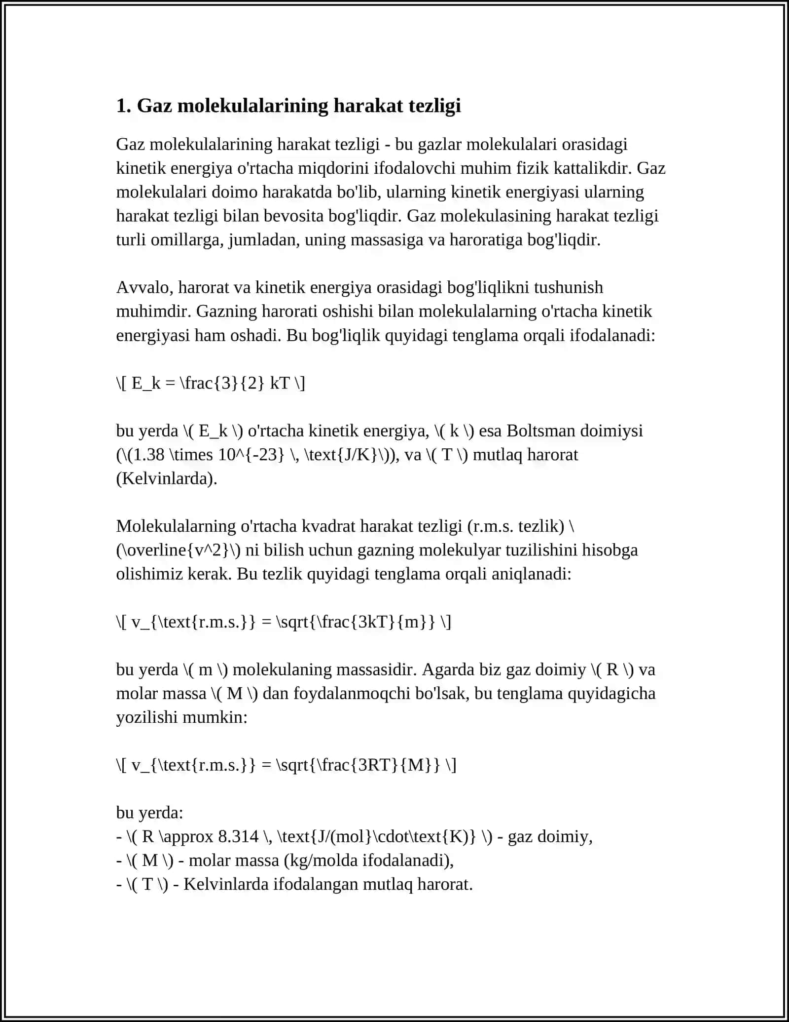 GAZ MOLEKULALARINING TEZLIKLARI VA ENERGIYALARI BOʻYICHA TAQSIMLANISHIGA OID MAKSVELL QONUNI 3