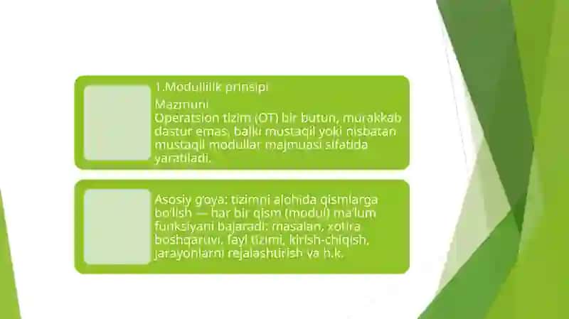 Operatsion tizimlarni qurish prinsiplari(modullilik, virtuallik, generatsiya) 3