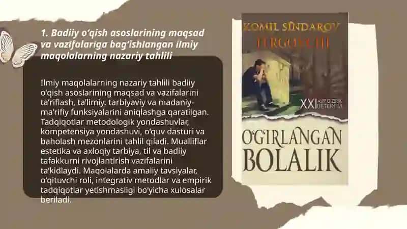 Badiiy oʻqish asoslarining maqsad va vazifalari ilmiy maqolalar bilan tanishish 3
