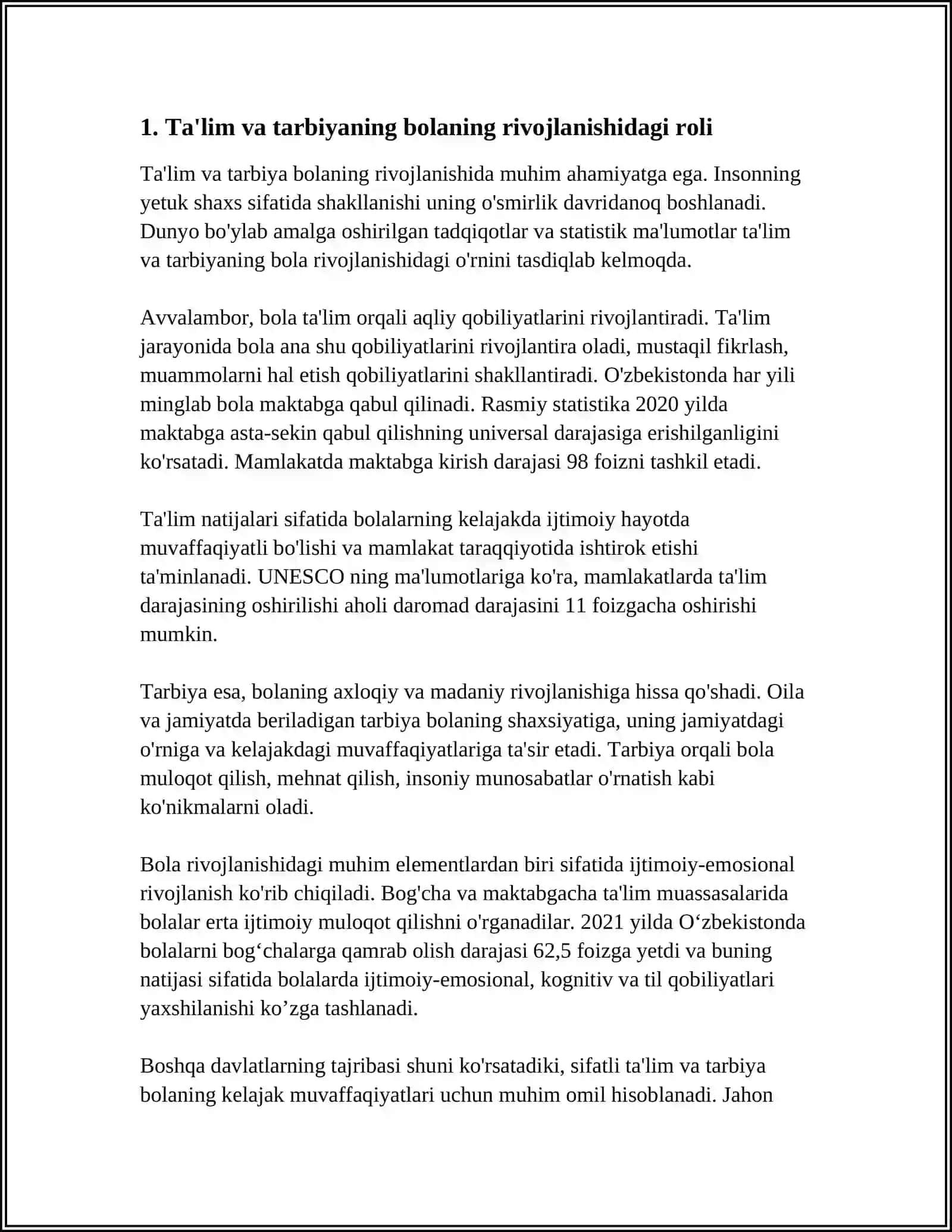 REFERAT Mavzu: TABIAT BOLALARNI HAR TOMONLAMA KAMOL TOPISHIDA ASOSIY OMIL SIFATIDA 3