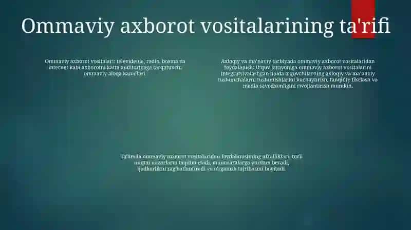 Milliy G‘Oya Va Ma‘Naviyatga Oid Fanlarni O‘Qitishda Ommaviy Axborot Vositalaridan Foydalanish 3