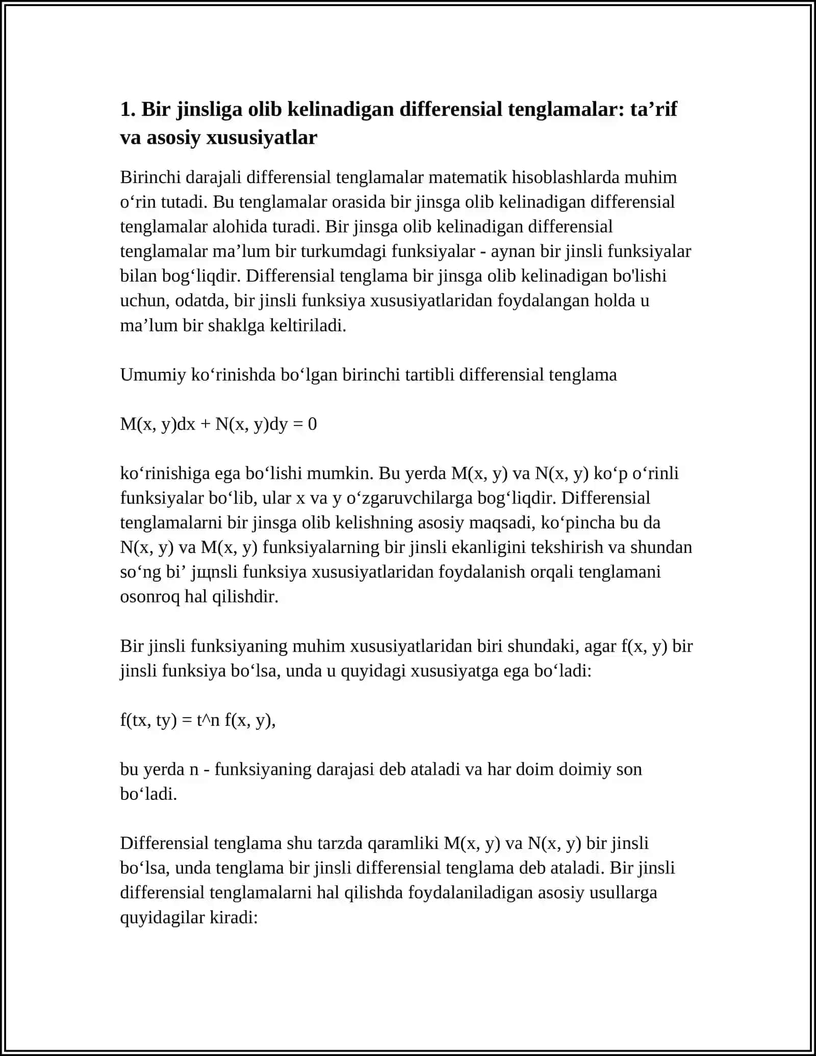BIR JINSLIGA OLIB KELINADIGAN DIFFERENSIAL TENGLAMANLAR 3