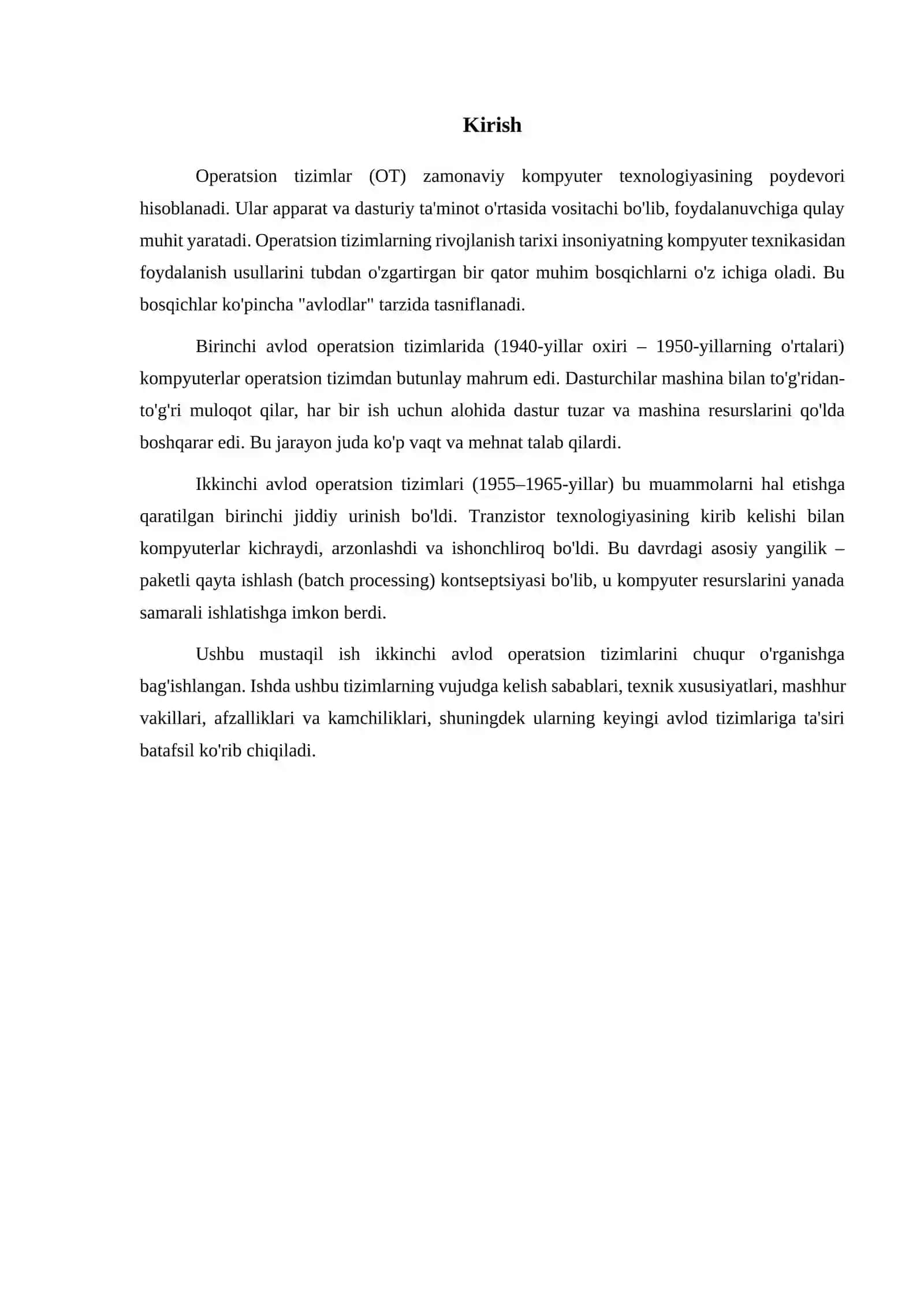 Ikkinchi avlod operatsion tizimlarining xususiyatlari 3