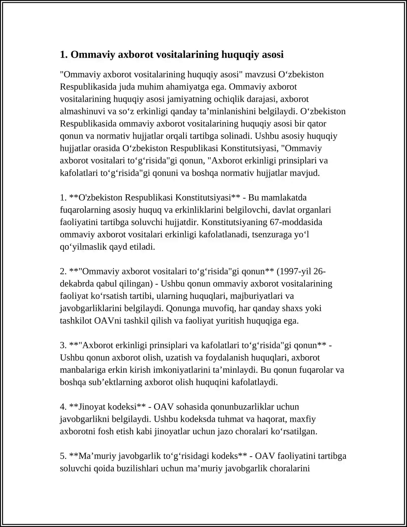 O‘ZBEKISTON RESPUBLIKASIDA OMMAVIY AXBOROT VOSITALARINING FAOLIYATI 3