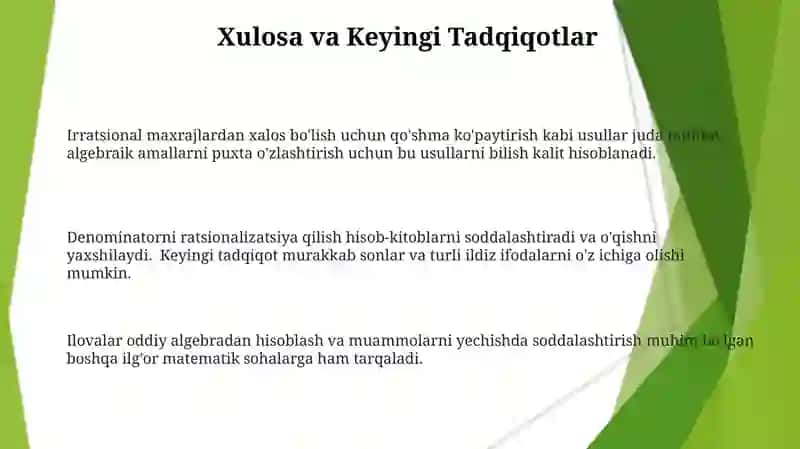 Kasrning maxrajidagi irrotsianallikni yoʻqotish 3