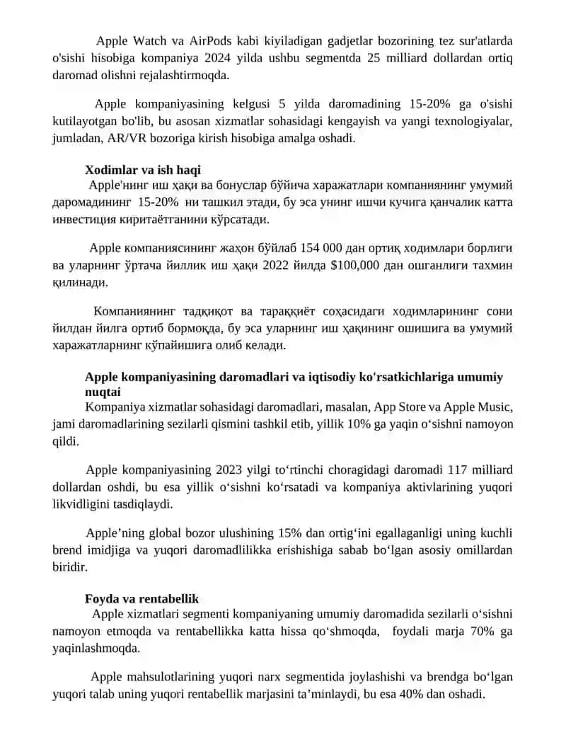 Apple компаниясининг иқтисодий ко’рсаткичлари ва даромадлари таҳлили 3